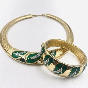 Dior Gold and Green Necklace and matching cuff